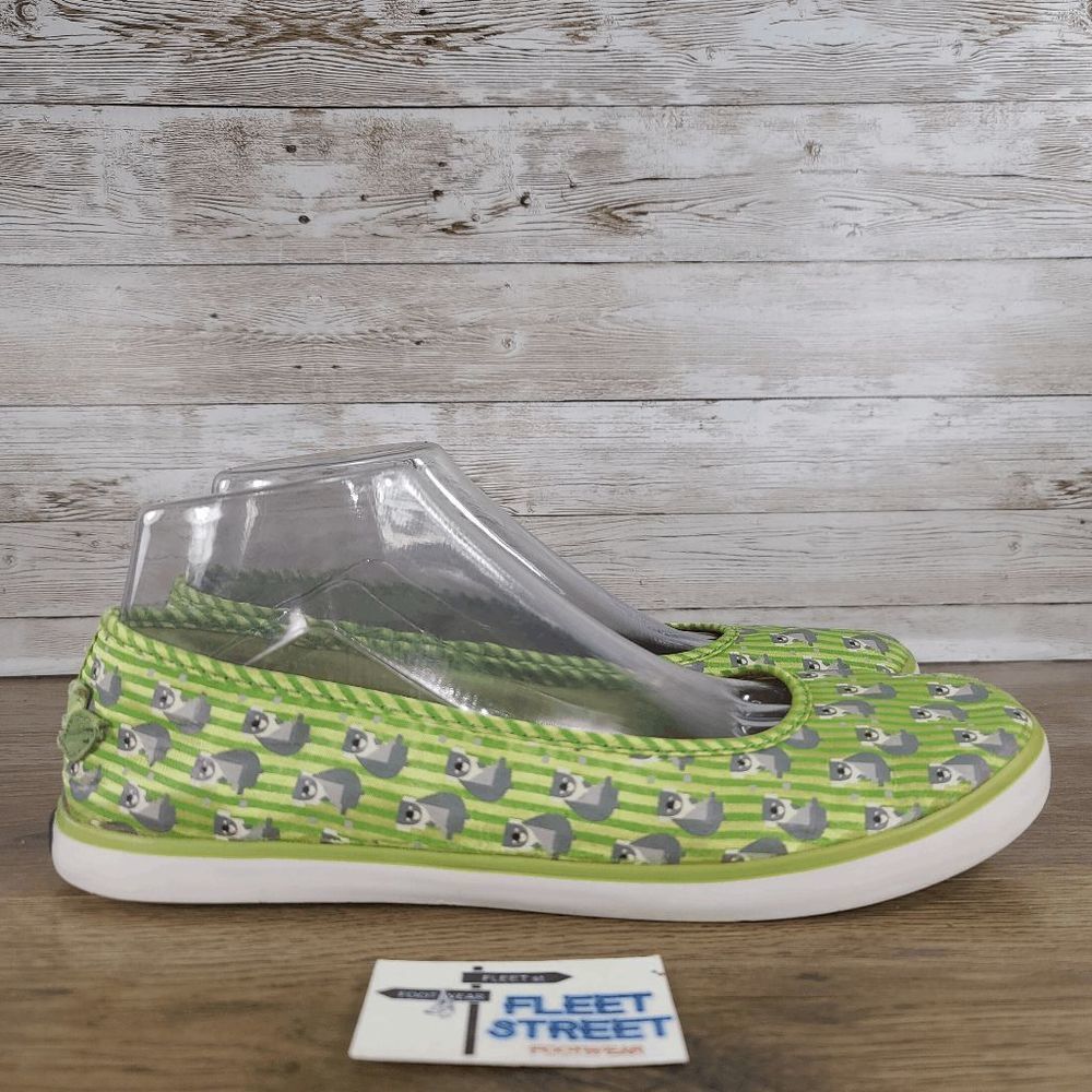 Keds Womens Eleanor Green Striped Kuala Bear Print Slip On Casual Flats Size 8.5